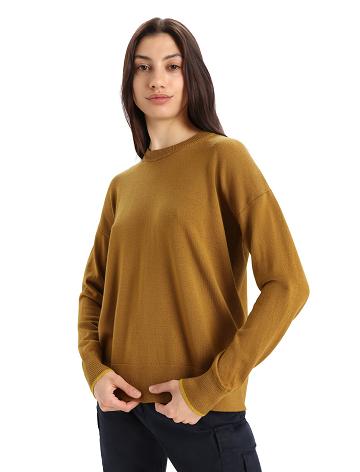 Clove / Silent Gold Women's Icebreaker Merino Shearer Crewe Sweaters | USA 1631VRWD